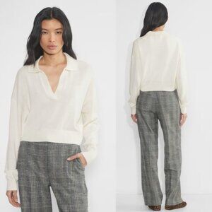 Wilfred Ivory 100% Merino Wool Clara Cropped Polo Sweater